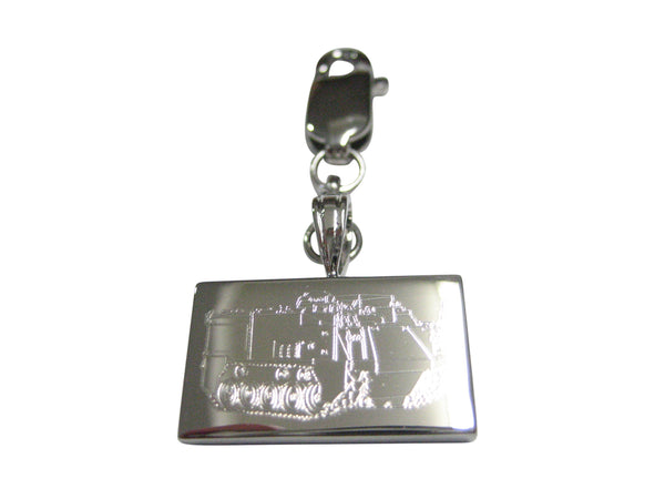 Silver Toned Etched Armored Vehicle Car Pendant Zipper Pull Charm