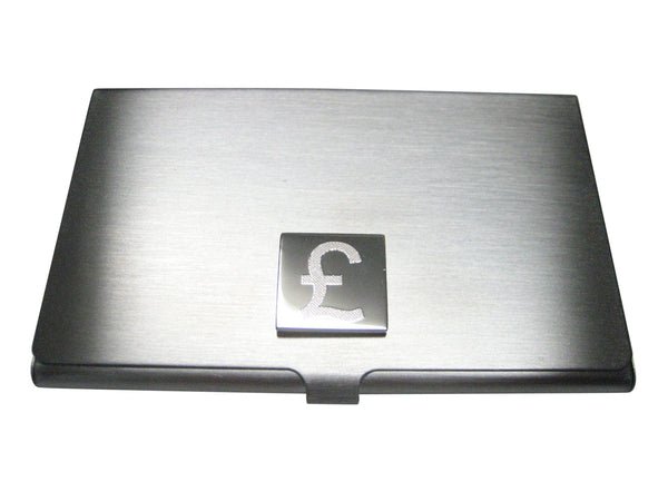 Silver Toned Etched British Pound Sterling Currency Sign Business Card Holder