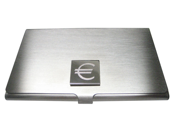 Silver Toned Etched Euro Currency Sign Business Card Holder