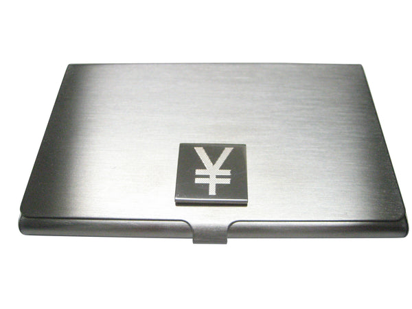 Silver Toned Etched Japanese Yen Currency Sign Business Card Holder