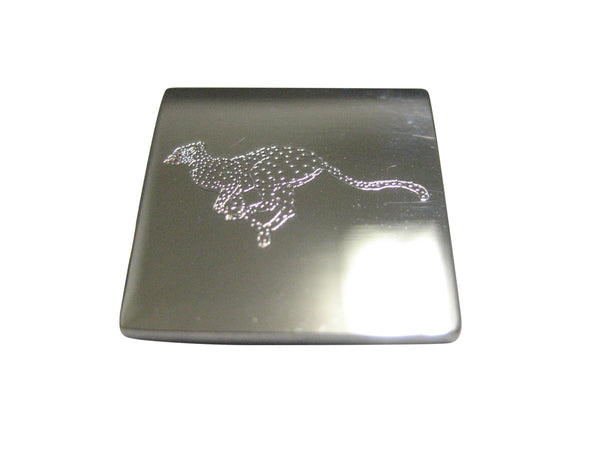 Silver Toned Etched Leaping Cheetah Magnet