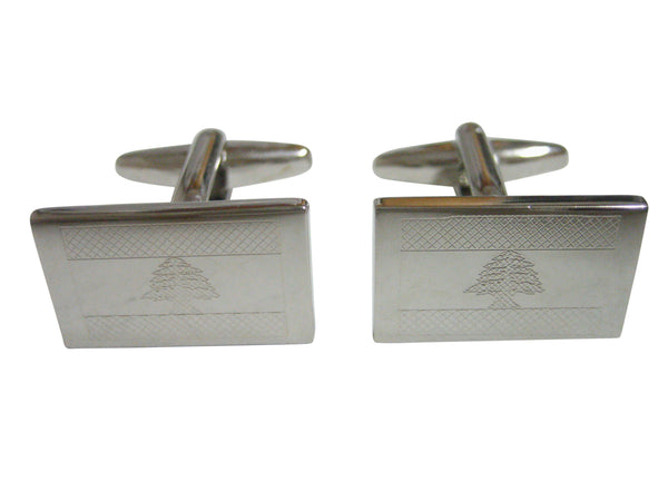 Silver Toned Etched Lebanon Flag Cufflinks