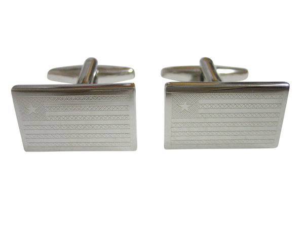 Silver Toned Etched Liberia Flag Cufflinks
