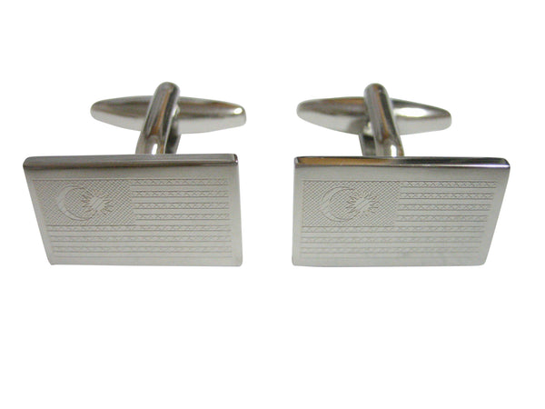 Silver Toned Etched Malaysia Flag Cufflinks