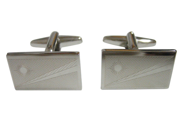 Silver Toned Etched Marshall Islands Flag Cufflinks