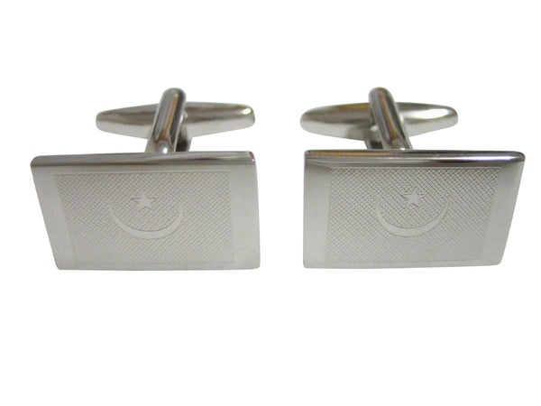 Silver Toned Etched Mauritania Flag Cufflinks