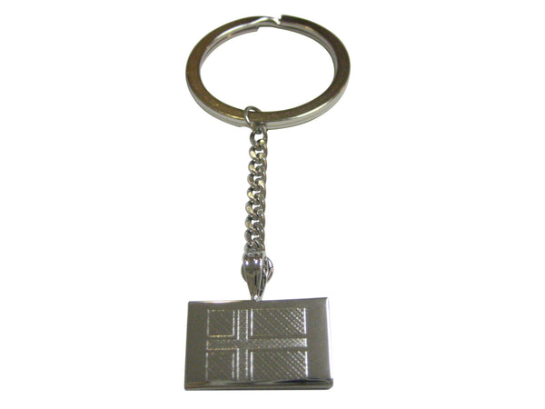 Silver Toned Etched Norway Flag Pendant Keycchain