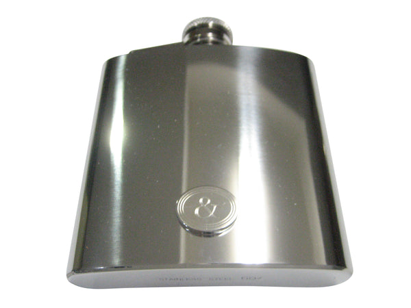 Silver Toned Etched Oval And Ampersand Sign 6oz Flask