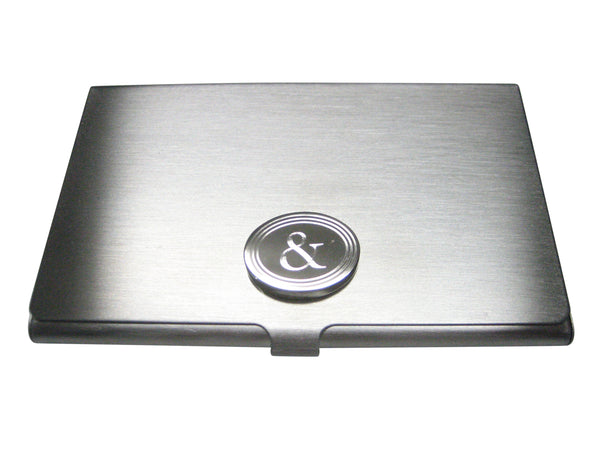 Silver Toned Etched Oval And Ampersand Sign Business Card Holder