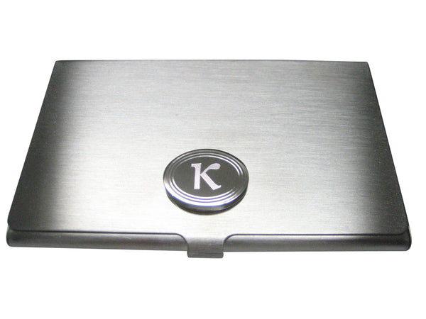 Silver Toned Etched Oval Greek Letter Kappa Business Card Holder