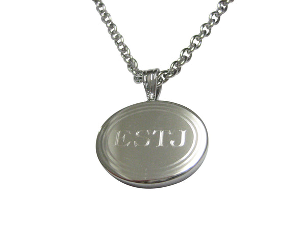 Silver Toned Etched Oval Myers Briggs ESTJ Pendant Necklace