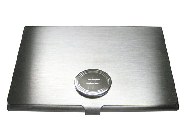 Silver Toned Etched Oval Pound Hash Tag Symbol Business Card Holder