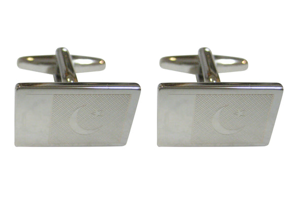 Silver Toned Etched Pakistan Flag Cufflinks