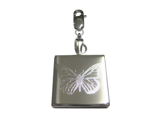 Silver Toned Etched Simple Butterfly Bug Pendant Zipper Pull Charm