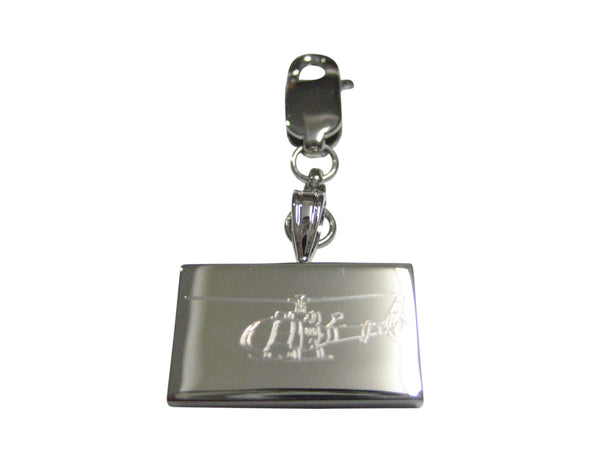 Silver Toned Etched Simple Helicopter Pendant Zipper Pull Charm
