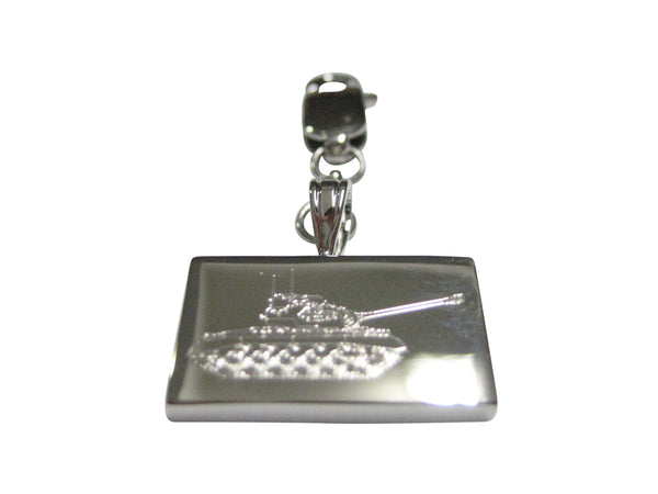 Silver Toned Etched Simple Tank Pendant Zipper Pull Charm