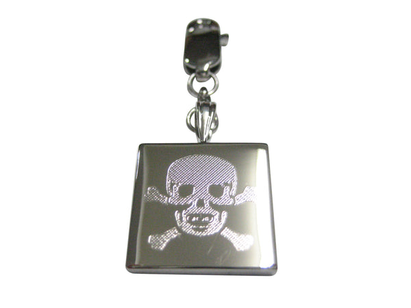 Silver Toned Etched Skull and Crossbones Pendant Zipper Pull Charm