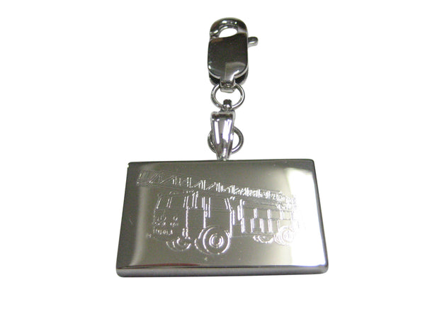 Silver Toned Etched Sleek Fire Truck With Ladder Pendant Zipper Pull Charm
