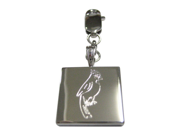 Silver Toned Etched Small Tropical Bird Pendant Zipper Pull Charm