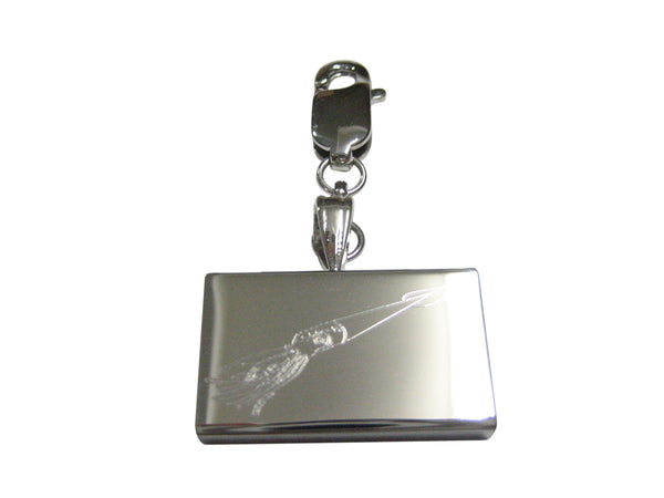 Silver Toned Etched Squid Pendant Zipper Pull Charm