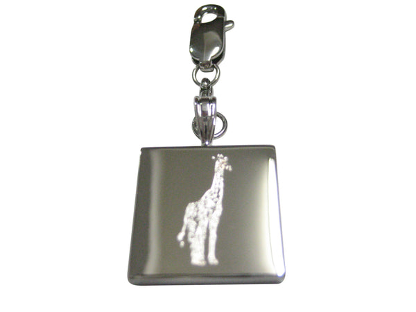 Silver Toned Etched Standing Giraffe Pendant Zipper Pull Charm