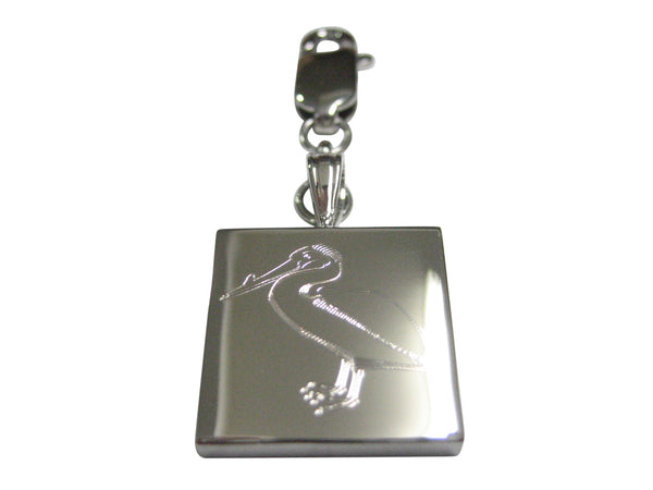 Silver Toned Etched Standing Pelican Bird Pendant Zipper Pull Charm