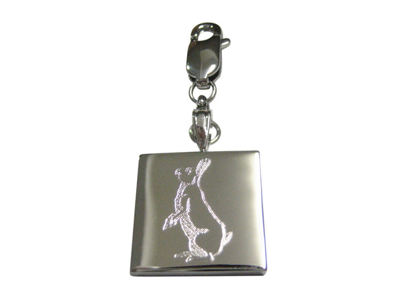 Silver Toned Etched Standing Rabbit Pendant Zipper Pull Charm