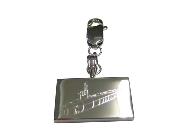 Silver Toned Etched Submarine Pendant Zipper Pull Charm