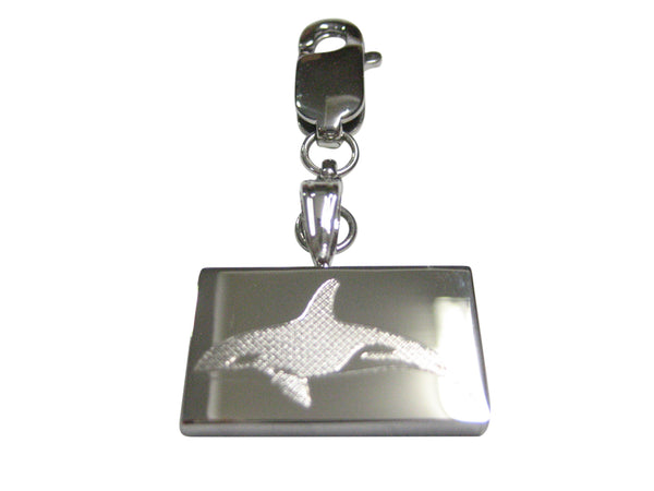 Silver Toned Etched Swimming Killer Whale Orca Pendant Zipper Pull Charm