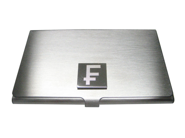 Silver Toned Etched Swiss Franc Currency Sign Business Card Holder