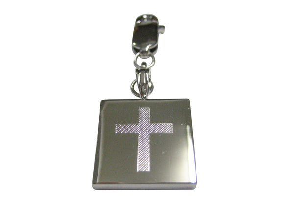 Silver Toned Etched Thick Religious Cross Pendant Zipper Pull Charm