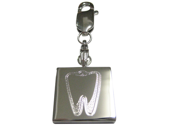 Silver Toned Etched Tooth Pendant Zipper Pull Charm