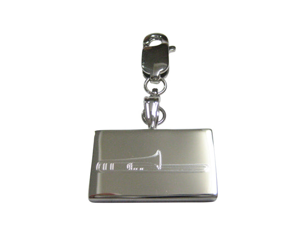 Silver Toned Etched Trombone Music Instrument Pendant Zipper Pull Charm