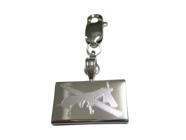 Silver Toned Etched Unmanned Aerial Vehicle UAV Drone Pendant Zipper Pull Charm