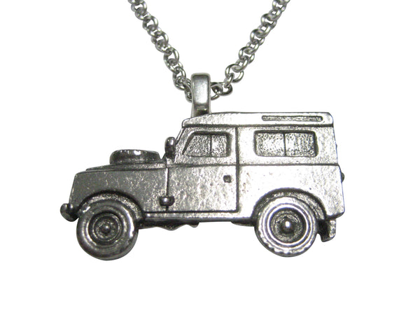 Silver Toned Textured 4x4 Exploring Rugged Truck Pendant Necklace
