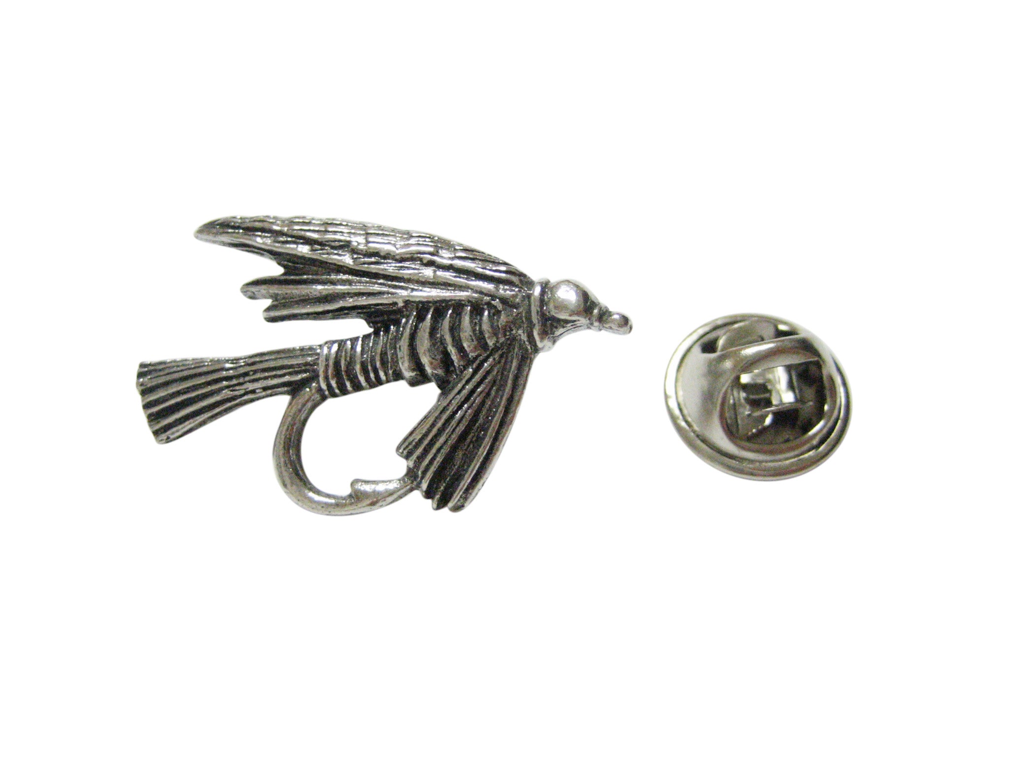 Silver Toned Textured Fishing Fly Lapel Pin - Kiola Designs