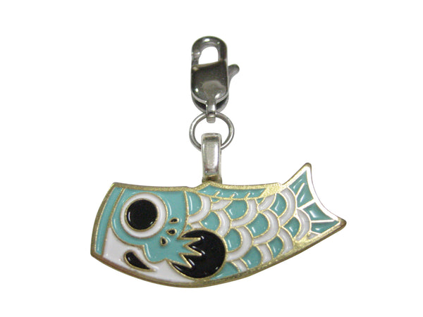 Teal Toned Festival Koi Flag Koinobori Pendant Zipper Pull Charm