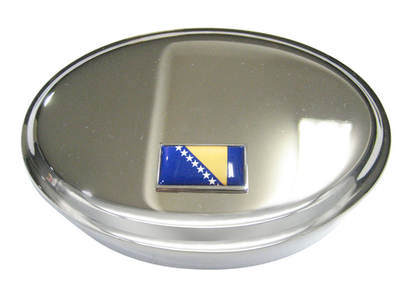 Thin Bordered Bosnia and Herzegovina Flag Oval Trinket Jewelry Box