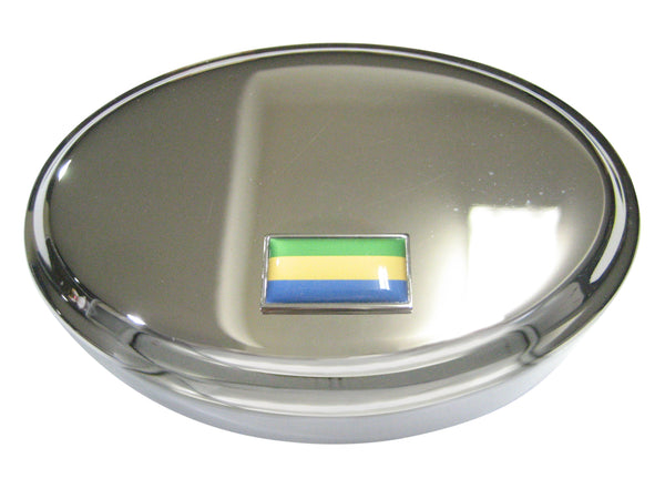 Thin Bordered Gabon Gabonese Republic Flag Oval Trinket Jewelry Box