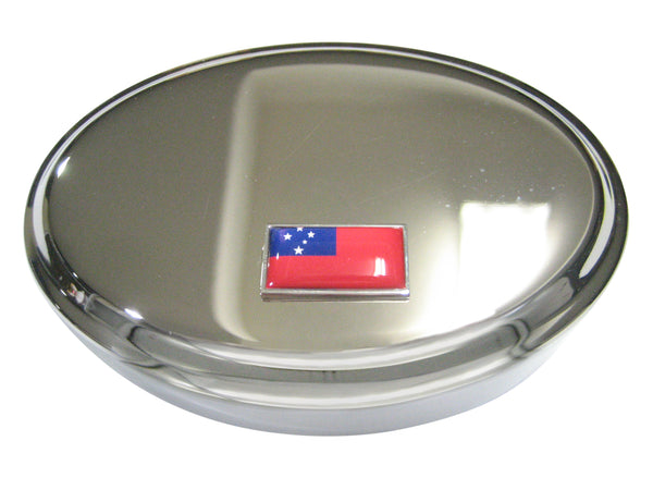 Thin Bordered Independent State of Samoa Flag Oval Trinket Jewelry Box