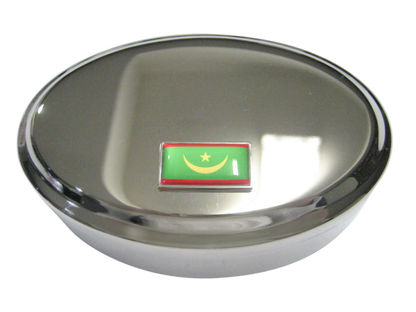 Thin Bordered Islamic Republic of Mauritania Flag Oval Trinket Jewelry Box
