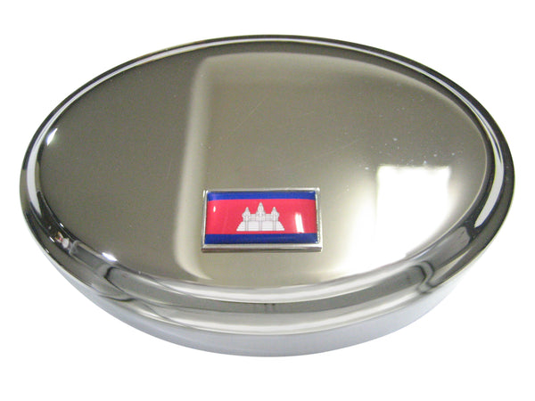 Thin Bordered Kingdom of Cambodia Flag Oval Trinket Jewelry Box