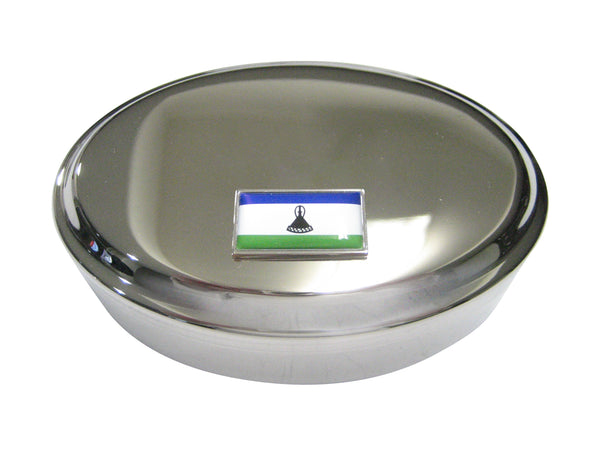 Thin Bordered Kingdom of Lesotho Flag Oval Trinket Jewelry Box