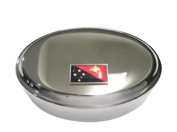 Thin Bordered Papua New Guinea Flag Oval Trinket Jewelry Box