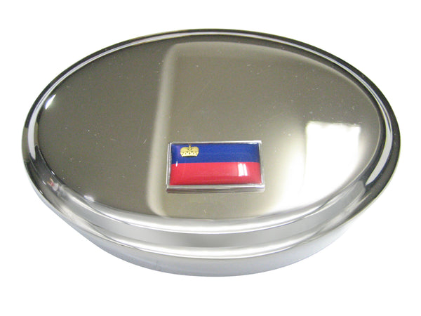 Thin Bordered Principality of Liechtenstein Flag Oval Trinket Jewelry Box