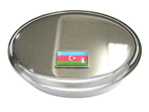 Thin Bordered Republic of Azerbaijan Flag Oval Trinket Jewelry Box